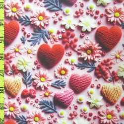 Crochet Hearts Printed on Poly Spandex Fabric | (4 Way Stretch / Per Yard)
