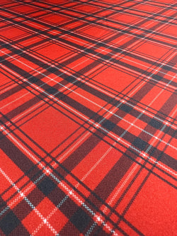 Simple Plaid Print on Poly Spandex Fabric (Red) | (4 Way Stretch/Per Yard)