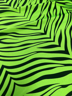 Exotic Zebra Print on Nylon Spandex Fabric (Neon Green) | (4 Way Stretch/Per Yard)