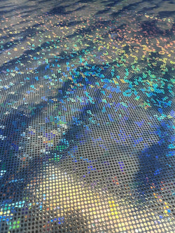 Cloud Print with Shattered Glass on Poly Spandex Fabric (White/Sky Blue) | (4 Way Stretch/Per Yard)