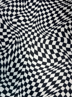 Checkerboard Swirl Print on Poly Spandex Fabric | (4 Way Stretch/Per Yard)