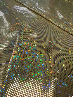 Gold Shattered Glass w/ Holographic Foil Spandex Fabric | (4 Way Stretch/Per Yard)