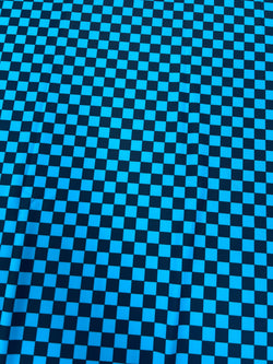 Checkerboard Print on Poly Spandex Fabric (Turquoise/Black) | (4 Way Stretch/Per Yard)