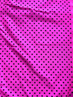Flocked Polka Dot Print on Nylon Spandex Fabric (Black/Hot Pink) | (4 Way Stretch/Per Yard)