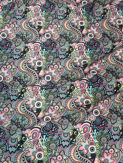 Japanese Theme Swirl Print on Poly Spandex Fabric (Multi) | (4 Way Stretch/Per Yard)