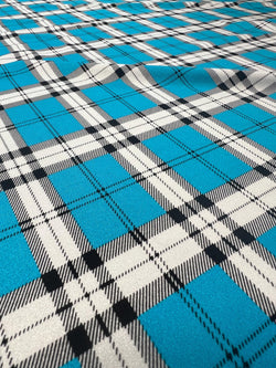 Designer Plaid Print on Nylon Spandex Fabric (Turquoise) | (4 Way Stretch/Per Yard)