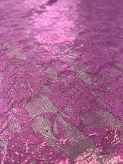 Floral Metallic Lace (Metallic Pink) | (4 Way Stretch/Per Yard)
