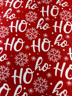 Merry Xmas Ho Ho Ho Print on Poly Spandex Fabric | (4 Way Stretch/Per Yard)