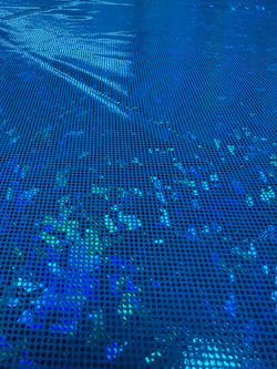Turquoise Shattered Glass w/ Holographic Foil Spandex Fabric | (4 Way Stretch/Per Yard)