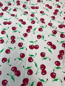 Cherry Print on Nylon Spandex Fabric | (4 Way Stretch/Per Yard)