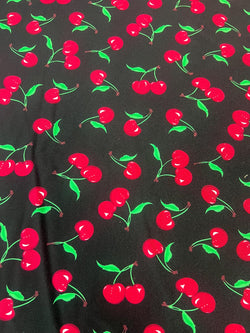 Cherry Print on Nylon Spandex Fabric | (4 Way Stretch/Per Yard)