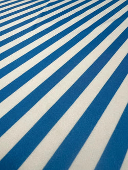 Horizontal Stripes on Nylon Spandex Fabric (White/Corona Blue) | (4 Way Stretch/Per Yard)
