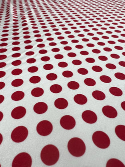 Polka Dot Print on Nylon Spandex Fabric (Red/White) | (2 Way Stretch/Per Yard)