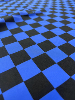 Checkerboard Print (1x1) on Nylon Spandex Fabric (Royal Blue/Black) | (4 Way Stretch/Per Yard)