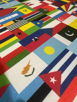 Different Country Flags Print on Poly Spandex Fabric | (4 Way Stretch/Per Yard)