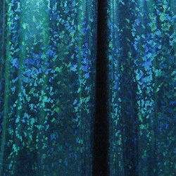 Turquoise & Black Shattered Glass w/ Holographic Foil on Nylon Spandex Fabric | (4 Way Stretch/Per Yard)