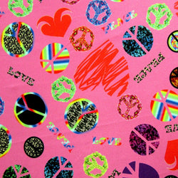 Love and Peace on Poly Spandex Fabric | (4 Way Stretch/By The Yard)