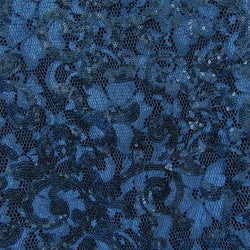 Shiny Sequins on Lace Fabric (Navy Blue) | (2 Way Stretch/Per Yard)