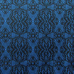 Kaleidoscope Pattern w/ Punched Lining Back on Stretch Lace Fabric (Black/Royal Blue) | (2 Way Stretch/Per Yard)