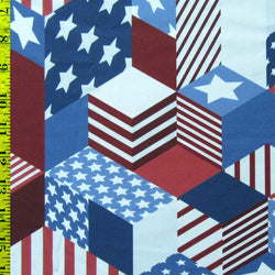 US Flag with Cube Design on Poly Spandex Fabric | (4 Way Stretch/Per Yard)