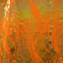 Metallic Foil Lava Swirls (Gold) on Neon Orange Nylon Spandex Fabric | (4 Way Stretch/Per Yard)