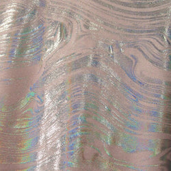Metallic Foil Lava Swirls (Silver) on Light Pink Nylon Spandex Fabric | (4 Way Stretch/Per Yard)
