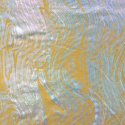 Metallic Foil Lava Swirls (Silver) on Yellow Nylon Spandex Fabric | (4 Way Stretch/Per Yard)