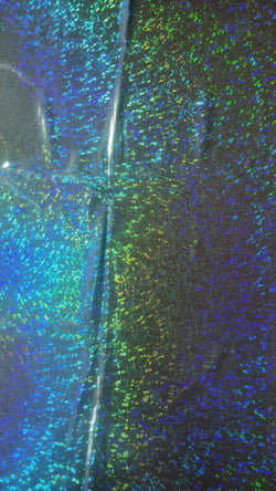 Turquoise & Black Shattered Glass w/ Holographic Foil on Nylon Spandex Fabric | (4 Way Stretch/Per Yard)