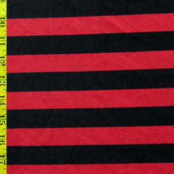 Horizontal Stripes on Poly Spandex Fabric (Wine Red/Black) | (4 Way Stretch/Per Yard)