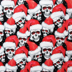 Christmas Santa Skulls Print on Poly Spandex Fabric | (4 Way Stretch/Per Yard)