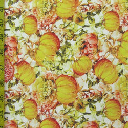 Thanksgiving Floral Pumpkin Print on Poly Spandex Fabric (4 Way Stretch/Per Yard)
