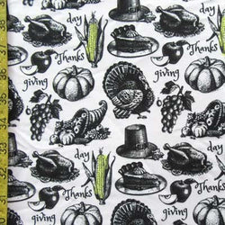 Thanksgiving "Giving Thanks" Print on Poly Spandex Fabric (4 Way Stretch/Per Yard)