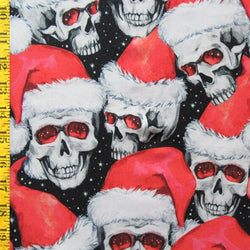 Christmas Santa Skulls Print on Poly Spandex Fabric | (4 Way Stretch/Per Yard)
