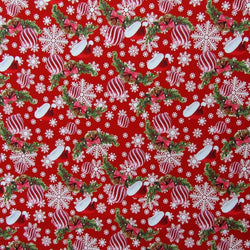 Christmas Bells and Snowflakes Print on Poly Spandex Fabric | (4 Way Stretch/Per Yard)