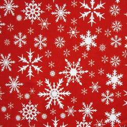 Christmas Snowflakes Print (White/Crimson) on Poly Spandex Fabric | (4 Way Stretch/Per Yard)