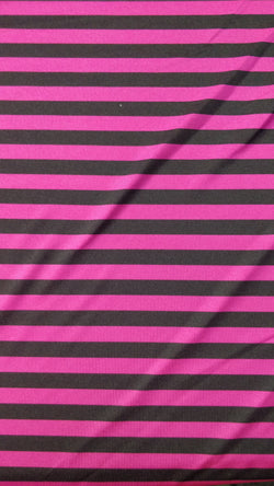 0.5" (Half Inch) Vertical Stripes on Poly Spandex Fabric (Black/Fuchsia) | (4 Way Stretch/Per Yard)