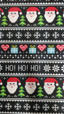 Christmas "Pacman Style" Santa Claus Print on Poly Spandex Fabric | (4 Way Stretch/Per Yard)