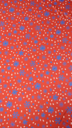 Christmas Snowflakes Print (Royal/Red) on Poly Spandex Fabric | (4 Way Stretch/Per Yard)