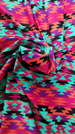Aztec Tribal Pattern on Nylon Spandex Fabric | (4 Way Stretch/Per Yard)