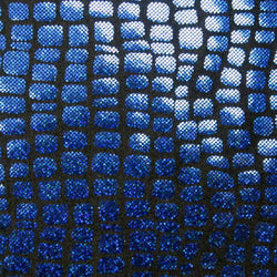 Royal Blue Holographic Crocodile Print on Black Nylon Spandex Fabric | (4 Way Stretch/Per Yard)