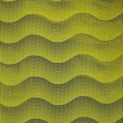 Waves with Black Foil on Yellow Poly Spandex Fabric | (4 Way Stretch/Per Yard)