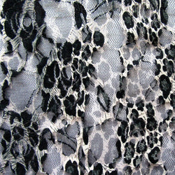 Spotted Printed Lace Fabric (Black/Natural) | (2 Way Stretch/Per Yard)