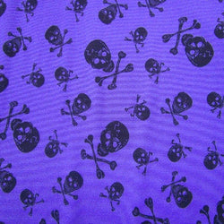 Skulls and Bones Printed on Poly Mesh Fabric (Purple) | (4 Way Stretch/Per Yard)