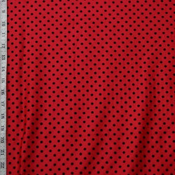 Flocked Polka Dot Print on Nylon Spandex Fabric (Black/Red) | (4 Way Stretch/Per Yard)