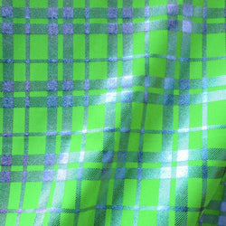 Plaid Print with Foil on Poly Spandex Fabric (Turquoise/Neon Green) | (4 Way Stretch/Per Yard)