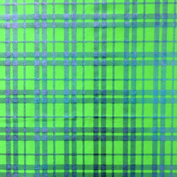 Plaid Print with Foil on Poly Spandex Fabric (Turquoise/Neon Green) | (4 Way Stretch/Per Yard)