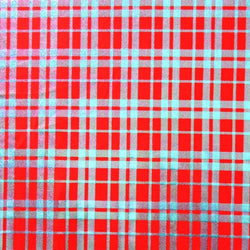Plaid Print with Foil on Poly Spandex Fabric (Turquoise/Red) | (4 Way Stretch/Per Yard)