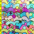 Hearts, Stars, and Smiley with Multicolor Holographic Foil Print on Poly Spandex Fabric | (4 Way Stretch/Per Yard)