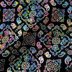 Paisley Printed with Multicolor Foil on Black Poly Spandex Fabric | (4 Way Stretch/Per Yard)