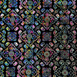 Paisley Printed with Multicolor Foil on Black Poly Spandex Fabric | (4 Way Stretch/Per Yard)